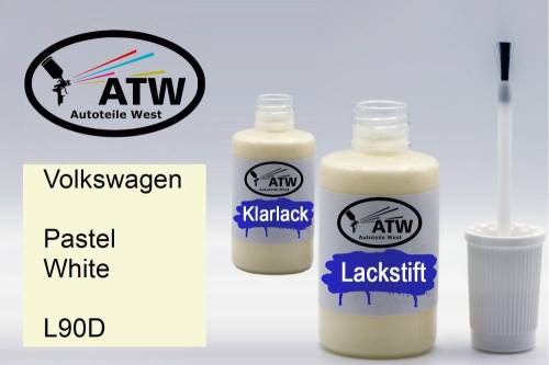 Volkswagen, Pastel White, L90D: 20ml Lackstift + 20ml Klarlack - Set, von ATW Autoteile West.